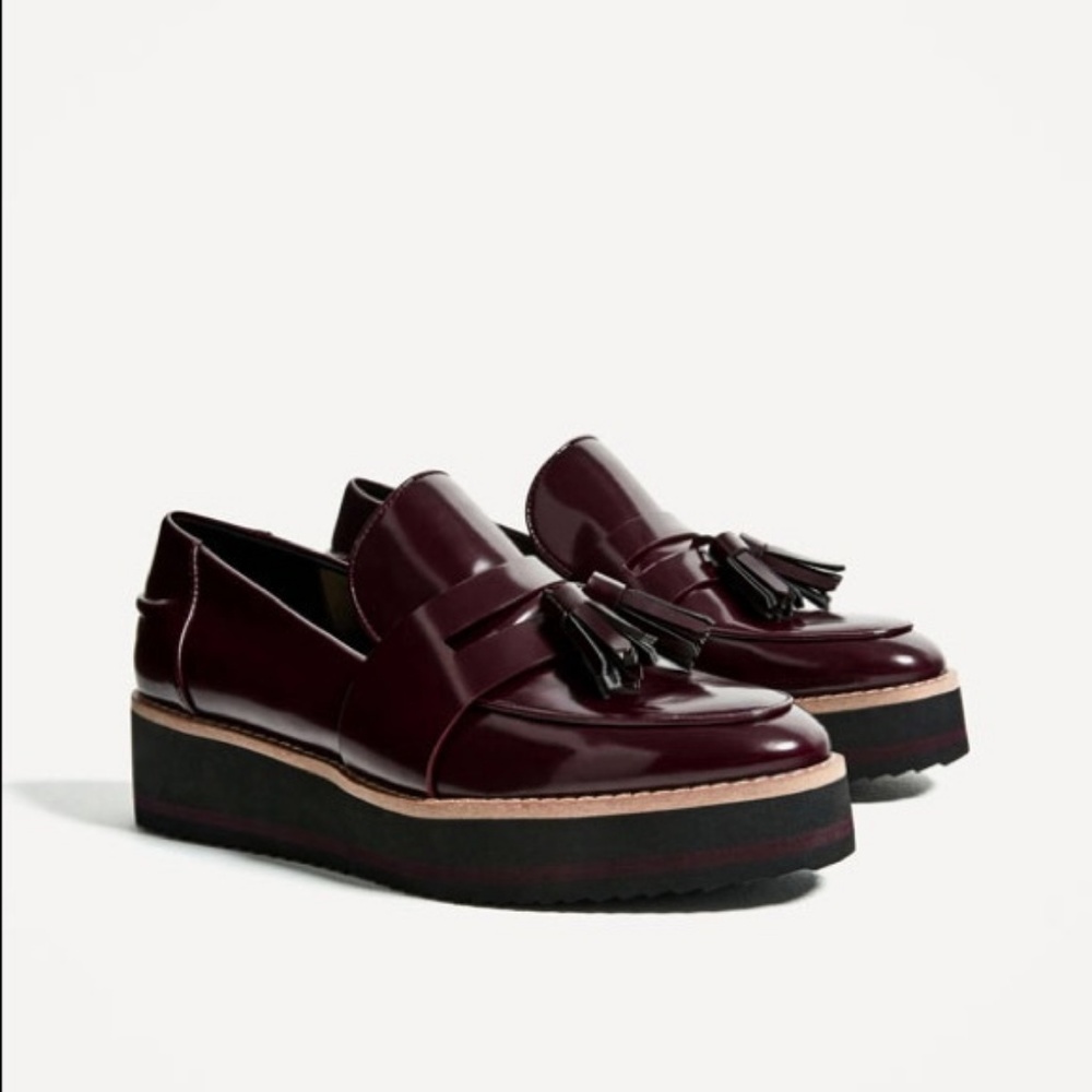Zara Burgundy Tassel Loafers